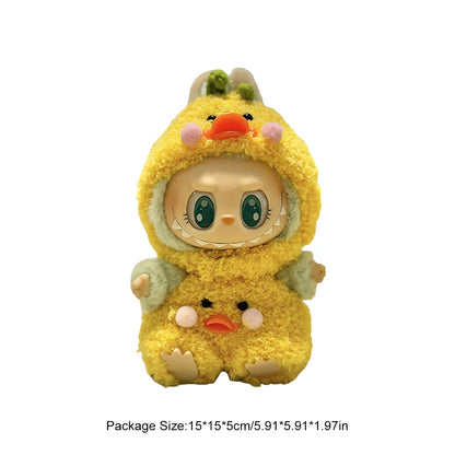 Labubu v1v2 Doll Clothes Outfit (15-17cm) – Sitting Party Bear Accessories with Scarf, Hat & Bag