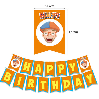 Happy Birthday Party Supplies Set — Cartoon Movie Theme Flag Banner, Paper Tableware, Latex Balloons & Cake Topper Decoration