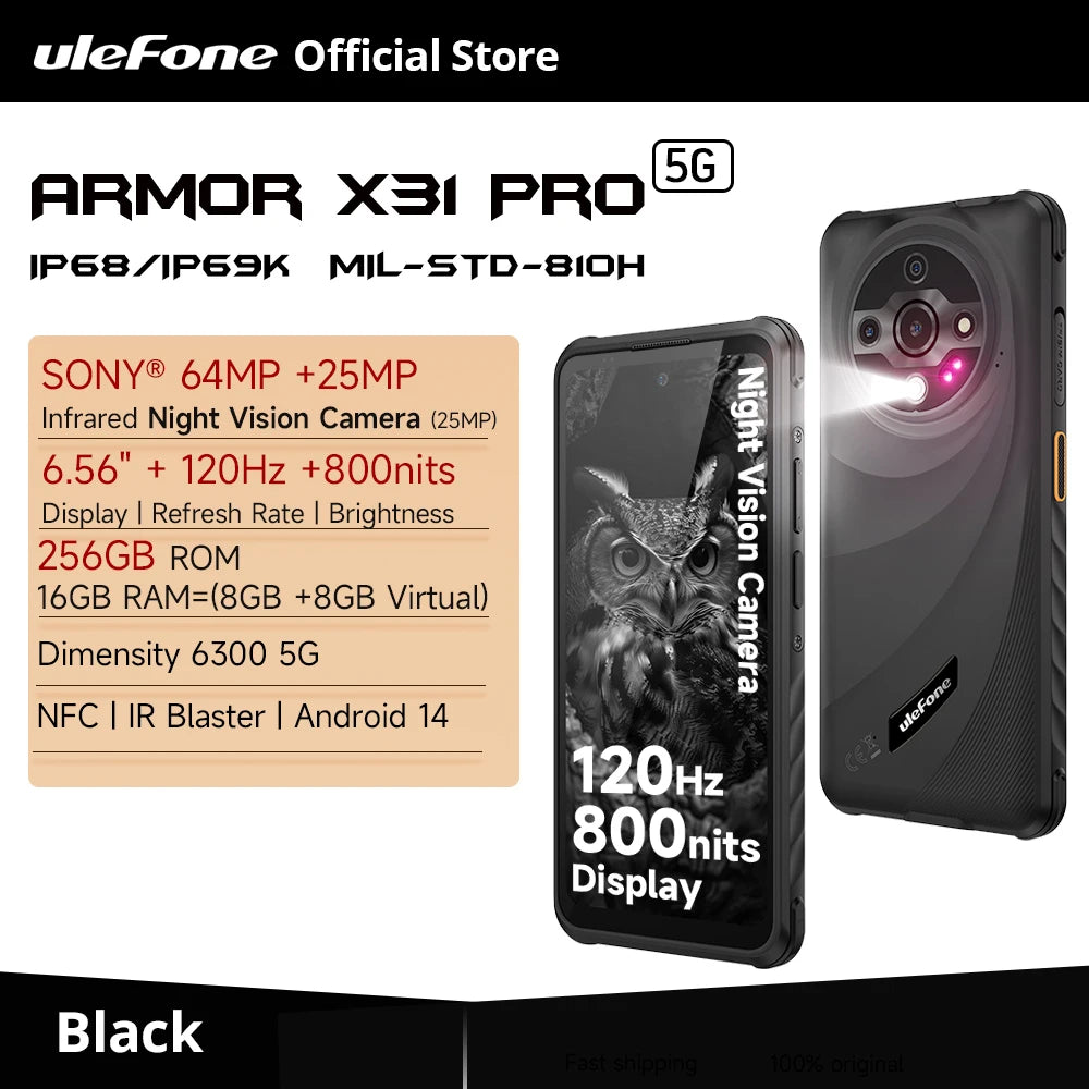 【World Premiere】Ulefone Armor X31 Pro 5G Rugged Smartphone – Android 14, 6.56” Display, 16GB+256GB, 64MP Night Camera, 6050mAh, NFC