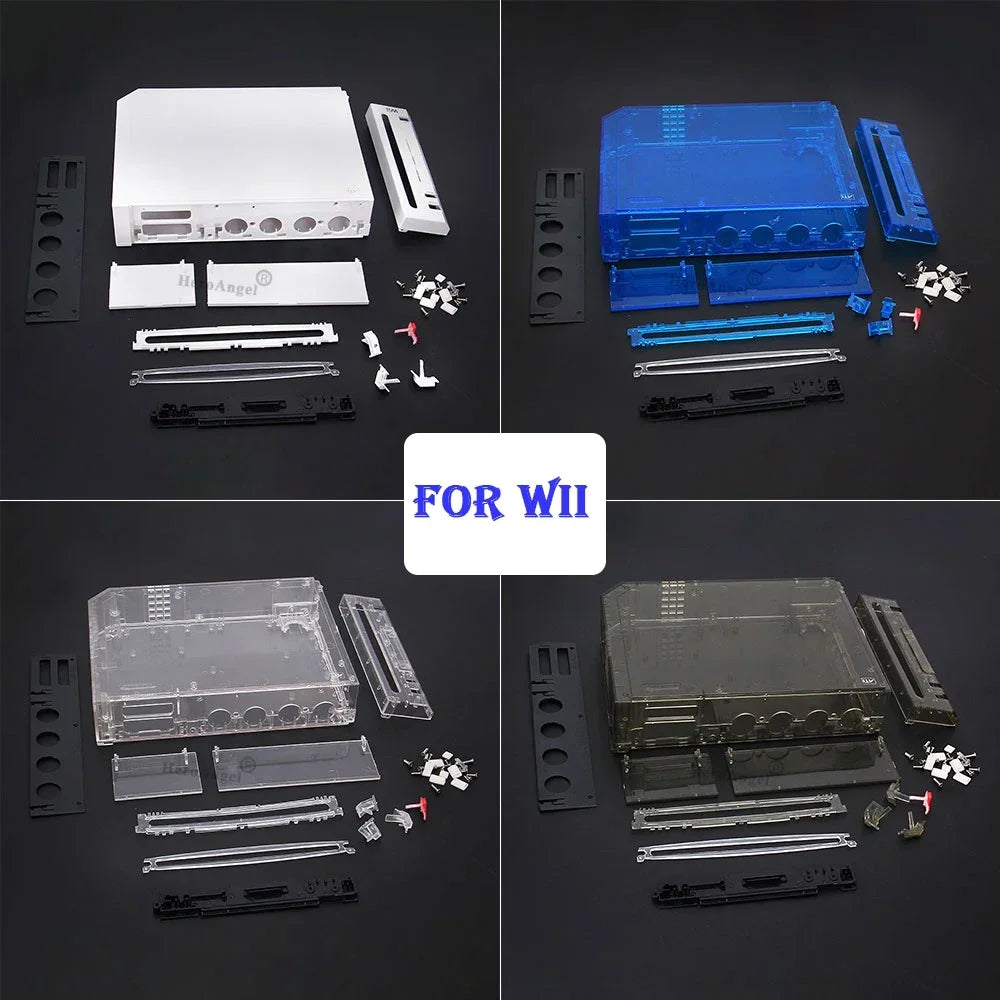 11 Colors Replacement Full Case Cover for Wii Game Console – Black, White, Blue, Transparent Housing Shell with Buttons & Retail Packing