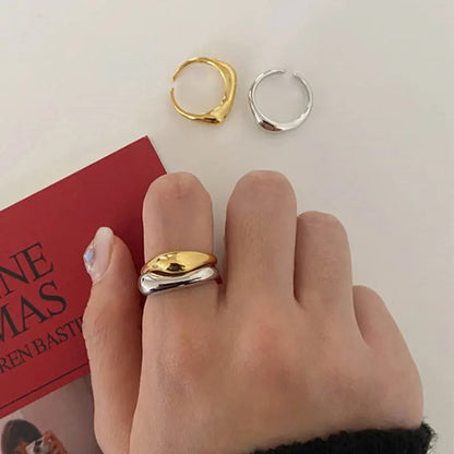 Gold & Silver Irregular Wave Ring — Handmade Geometric Adjustable Jewelry for Women
