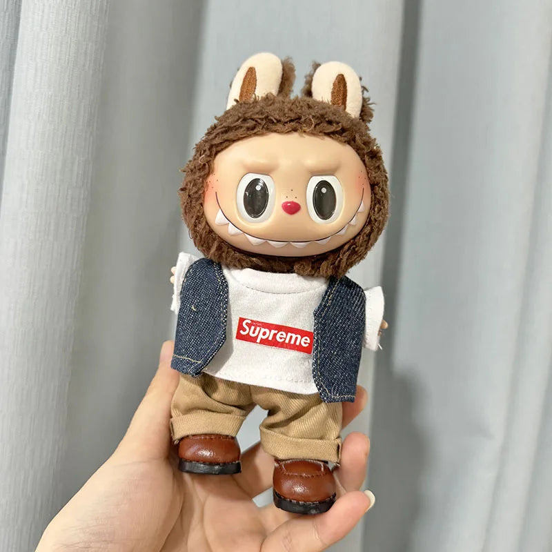 17cm Lovely Labubu Doll Clothes - First & Second Generation Supreme Clothing Set, Multi-Color Outfits