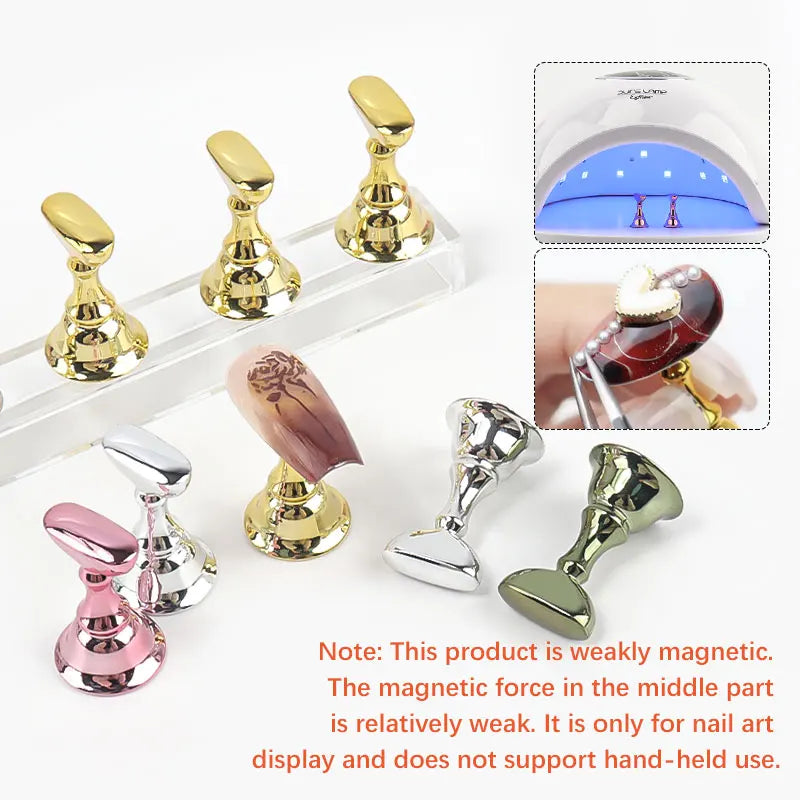 5PCS Magnetic Nail Tip Holders - Crystal Base False Nail Practice & Nail Art Display Stand