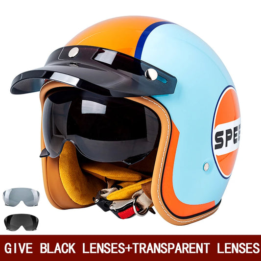 Retro 3/4 Motorcycle Helmet - Semi Open Face Cross Country Riding Helmet Winter Motorbike Safety Accessory