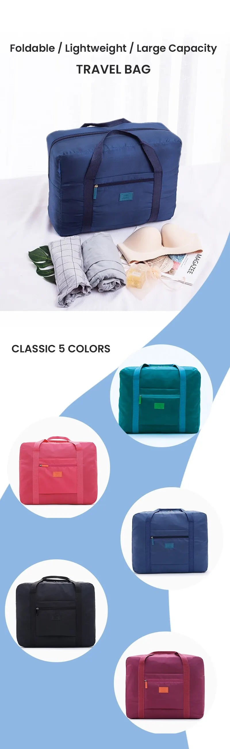 Fashion Foldable Travel Duffel Bag — Lightweight Weekender Tote for Men & Women, Carry-On Luggage Bag