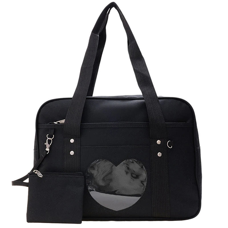 Japanese Lolita Heart JK School Bag | Fashion PU Oxford Handbag for Women, Students & Cosplay Anime Shoulder Bag