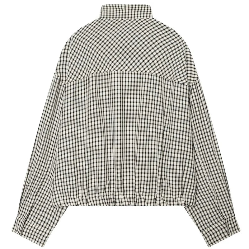 HXAO Plaid Bomber Jacket for Women - Oversized Cropped Long Sleeve Zipper Jacket for Spring & Autumn Casual Wear