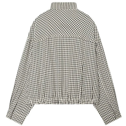 HXAO Plaid Bomber Jacket for Women - Oversized Cropped Long Sleeve Zipper Jacket for Spring & Autumn Casual Wear