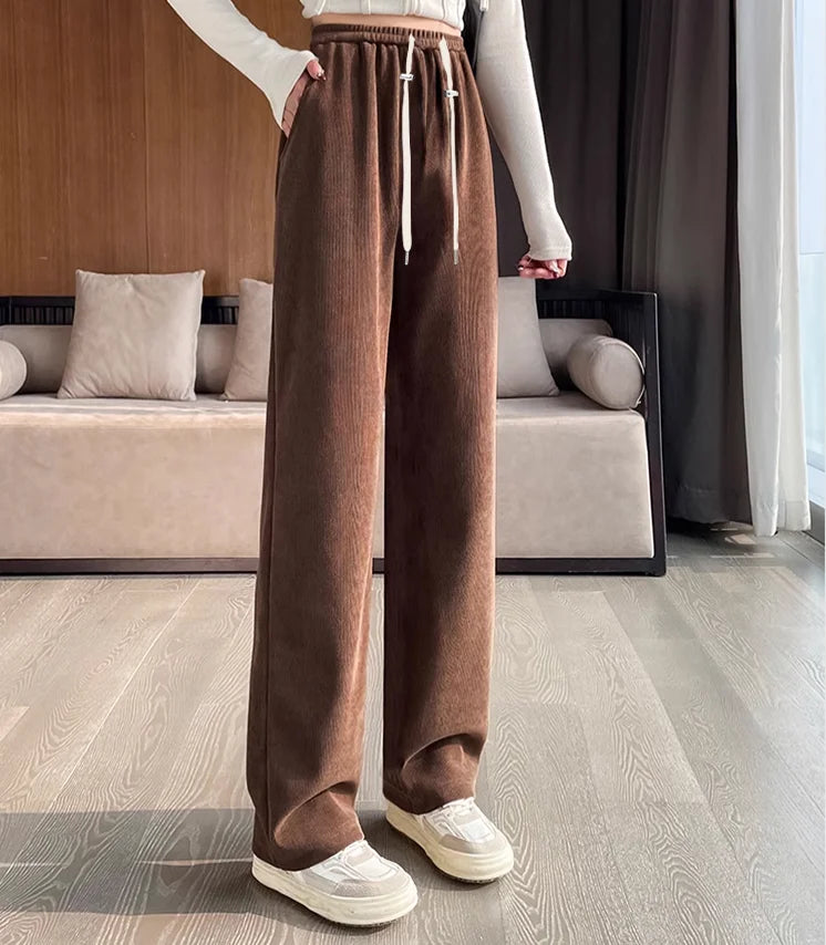 M-4XL Women’s Maternity Radish Pants – Cotton Fleece Ankle-Length Corduroy Sweatpants, High Waist Autumn Pregnancy Trousers