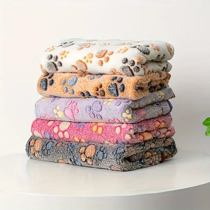 Flannel Pet Blanket - Cute Paw Print Mat for Warm Comfortable Dog & Cat Puppy Kitten Bedding