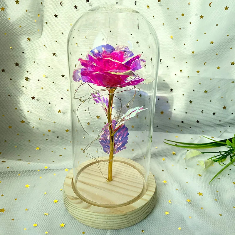 LED Eternal Rose Gift - 24K Gold Foil Flower with Glass Dome Light for Valentine’s Day, Wedding & Special Occasions