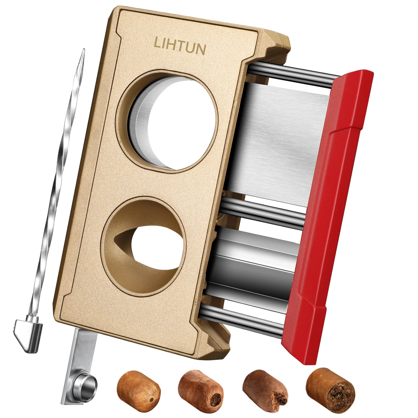 4-in-1 Cigar Cutter Guillotine – Straight Cut, V Cutter, Punch & Draw Enhancer, Stainless Steel Cigar Clippers