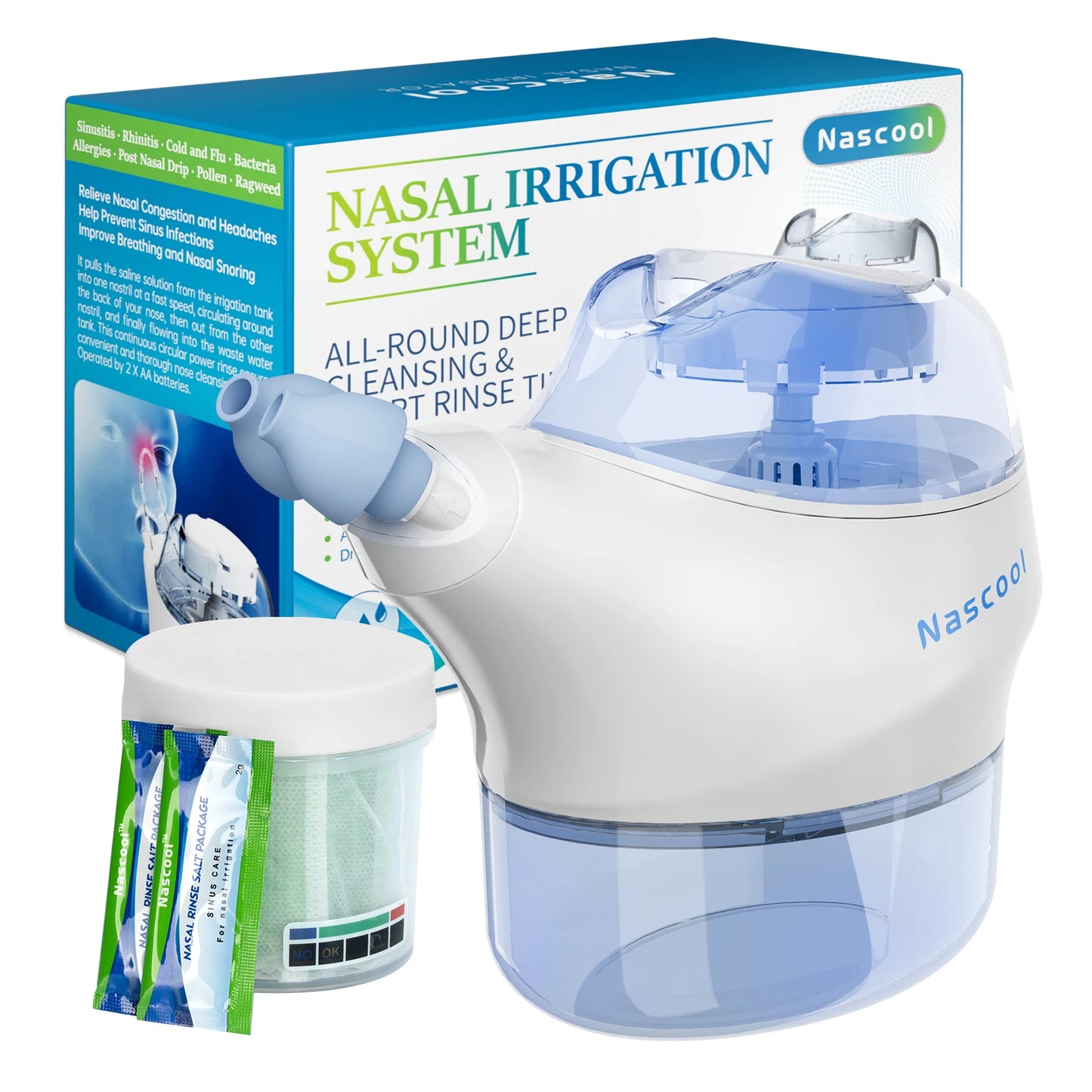 Electric Nasal Irrigation System – Includes 50 SaltPods, Nose Washer & Sinus Rinse Cleaner for Congestion Relief