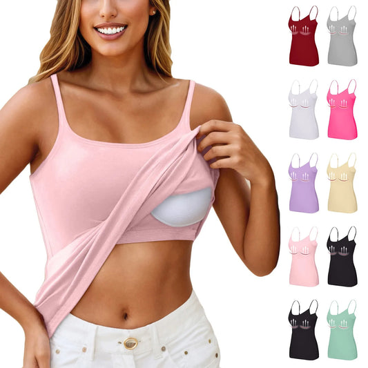 Women’s Solid Color Vest Top – Soft, Comfortable Daily Camisole with Chest Pad, Four Seasons Basic Fashion Layering Shirt