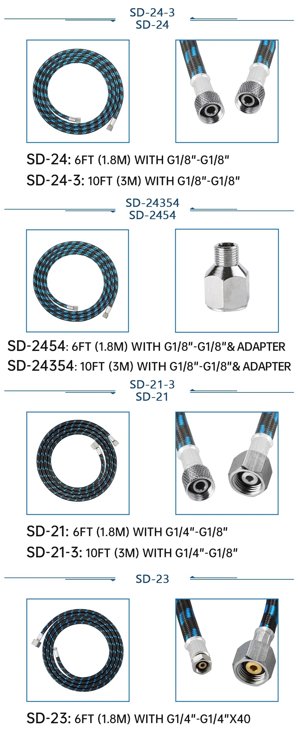 1.8m Nylon Braided Airbrush Hose with 1/8” Thread & 1/8” Male to 1/4” Female Fitting Adapter for Airbrush Accessories
