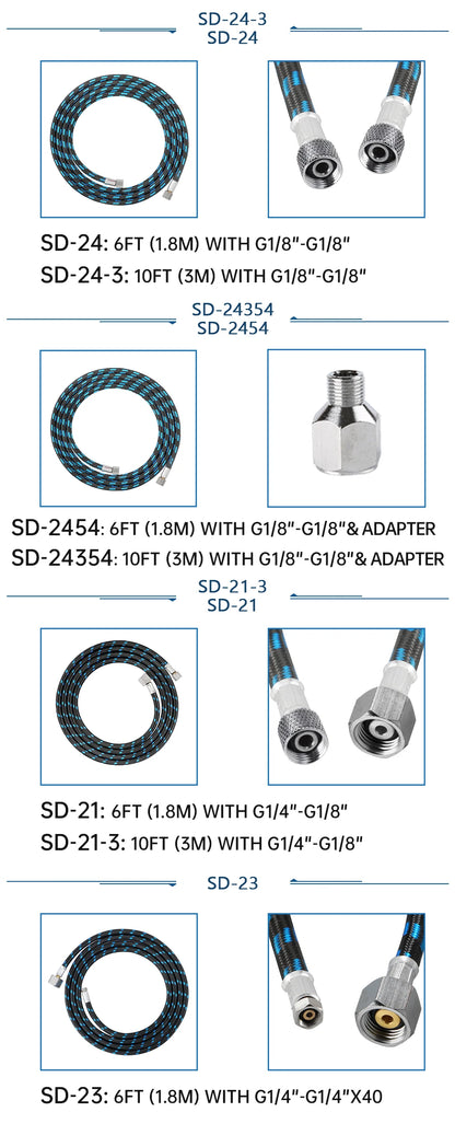 1.8m Nylon Braided Airbrush Hose with 1/8” Thread & 1/8” Male to 1/4” Female Fitting Adapter for Airbrush Accessories