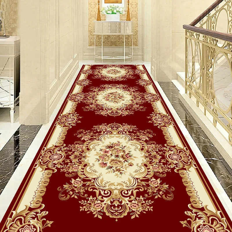 Luxury Chinese Classical Corridor Rug – Crystal Velvet Soundproof Washable Carpet for Villa, Hotel & Living Room