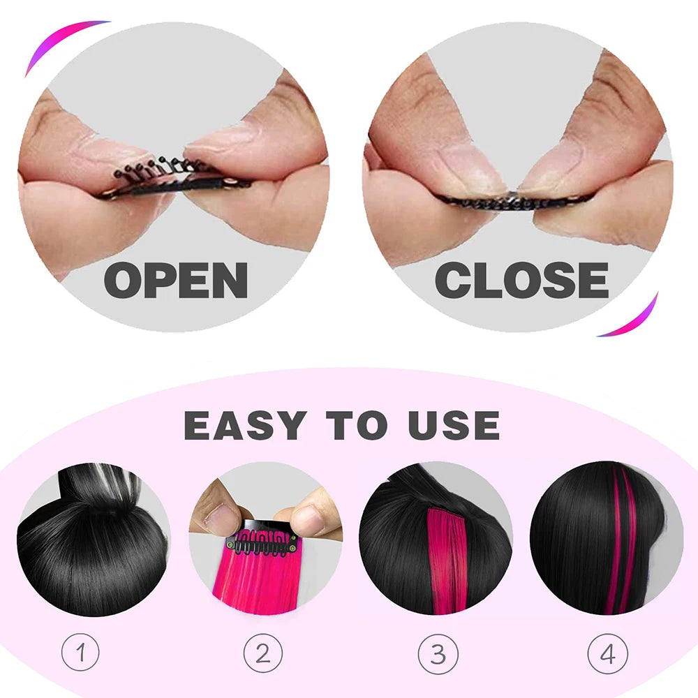 22-Inch Colored Clip-In Hair Extensions – 6pcs Straight Synthetic Party Highlight Hairpieces