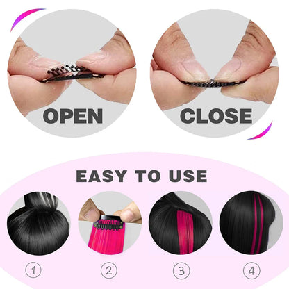 22-Inch Colored Clip-In Hair Extensions – 6pcs Straight Synthetic Party Highlight Hairpieces