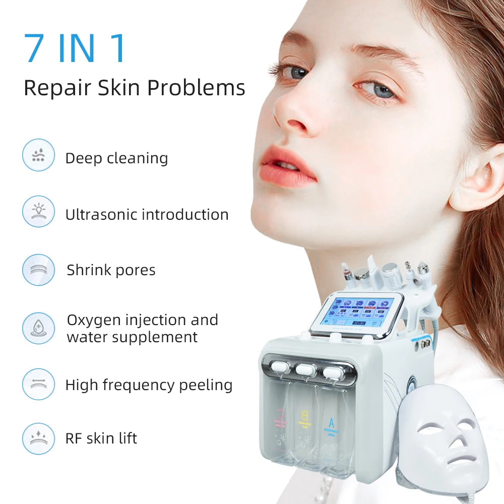 7 in 1 Water Oxygen Small Bubble Machine - Professional Hydra Dermabrasion Beauty Instrument for Facial Spa and Skin Care