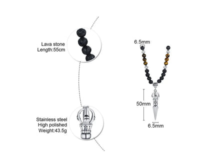Men's Tibetan Phurba Kilaya Necklace – Tiger’s Eye & Lava Stone Spiritual Dagger Jewelry