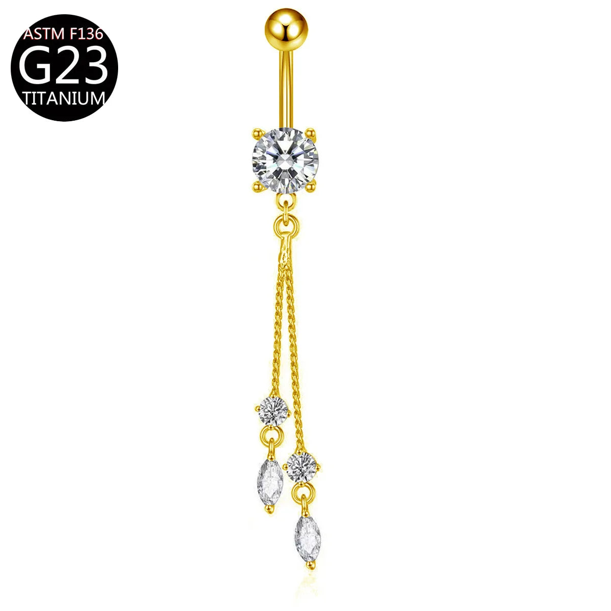 G23 Titanium Belly Button Ring - Zircon Butterfly Heart Dangle Navel Piercing Jewelry for Women 14G Sexy Style