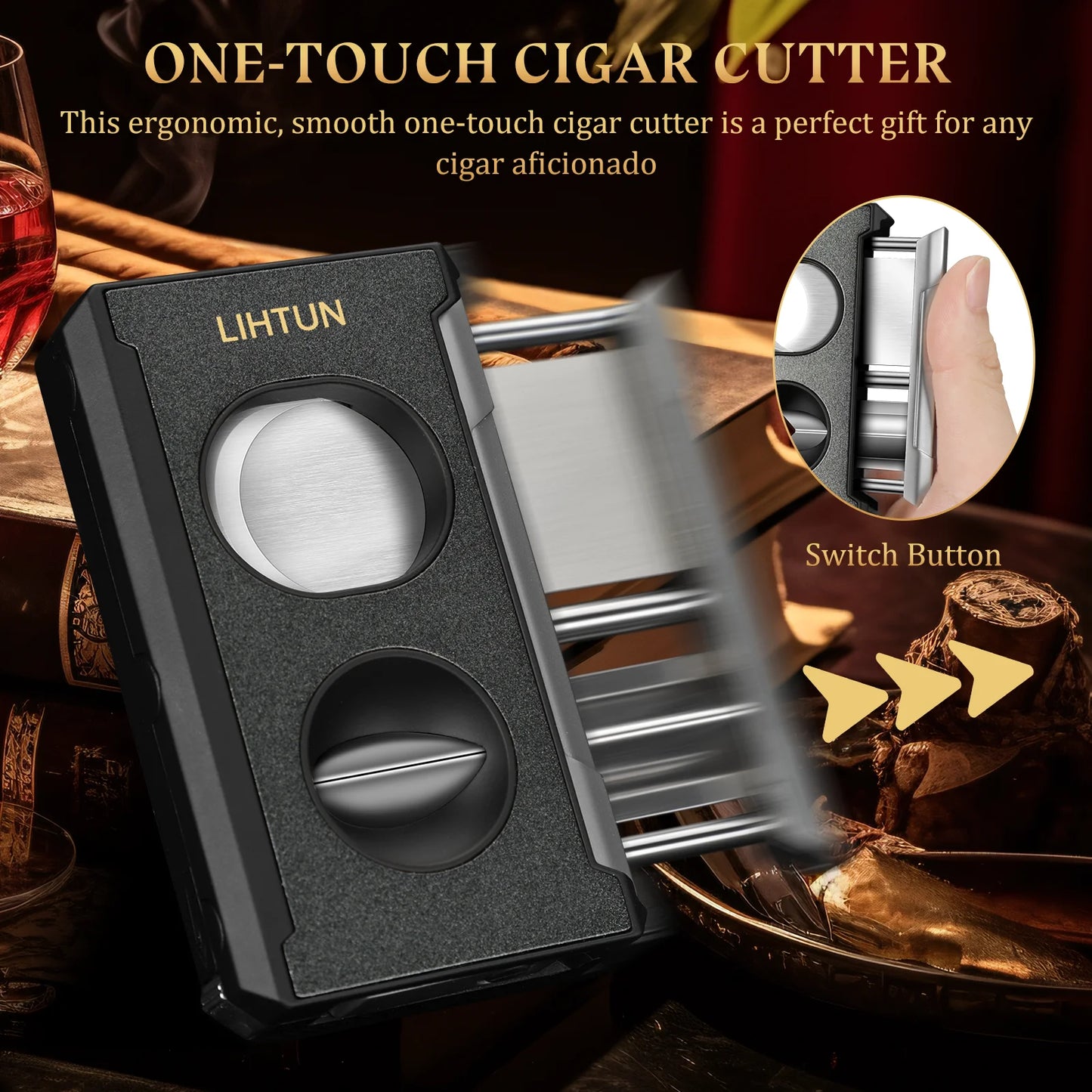 4-in-1 Cigar Cutter Guillotine – Straight Cut, V Cutter, Punch & Draw Enhancer, Stainless Steel Cigar Clippers