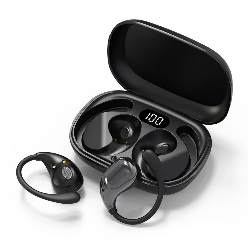 Bluetooth 5.4 Ear Hook Headphones – TWS Wireless HiFi Stereo Waterproof Earbuds with LED Display, Touch Control & Long Battery Life