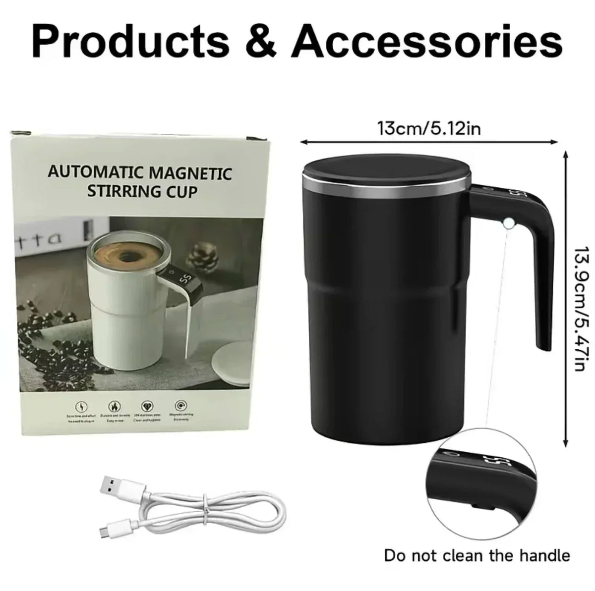 380ml Electric Self-Stirring Coffee Mug – USB Rechargeable Magnetic Mixing Cup with Digital Display and IP67 Waterproof Rating