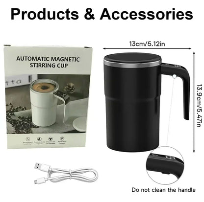 380ml Electric Self-Stirring Coffee Mug – USB Rechargeable Magnetic Mixing Cup with Digital Display and IP67 Waterproof Rating