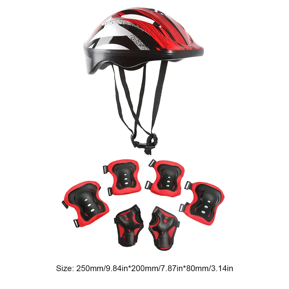 7-Piece Kids Bicycle Protective Gear Set – Helmet, Knee & Elbow Pads for Boys & Girls, Adjustable 48-55cm, Ages 5-12