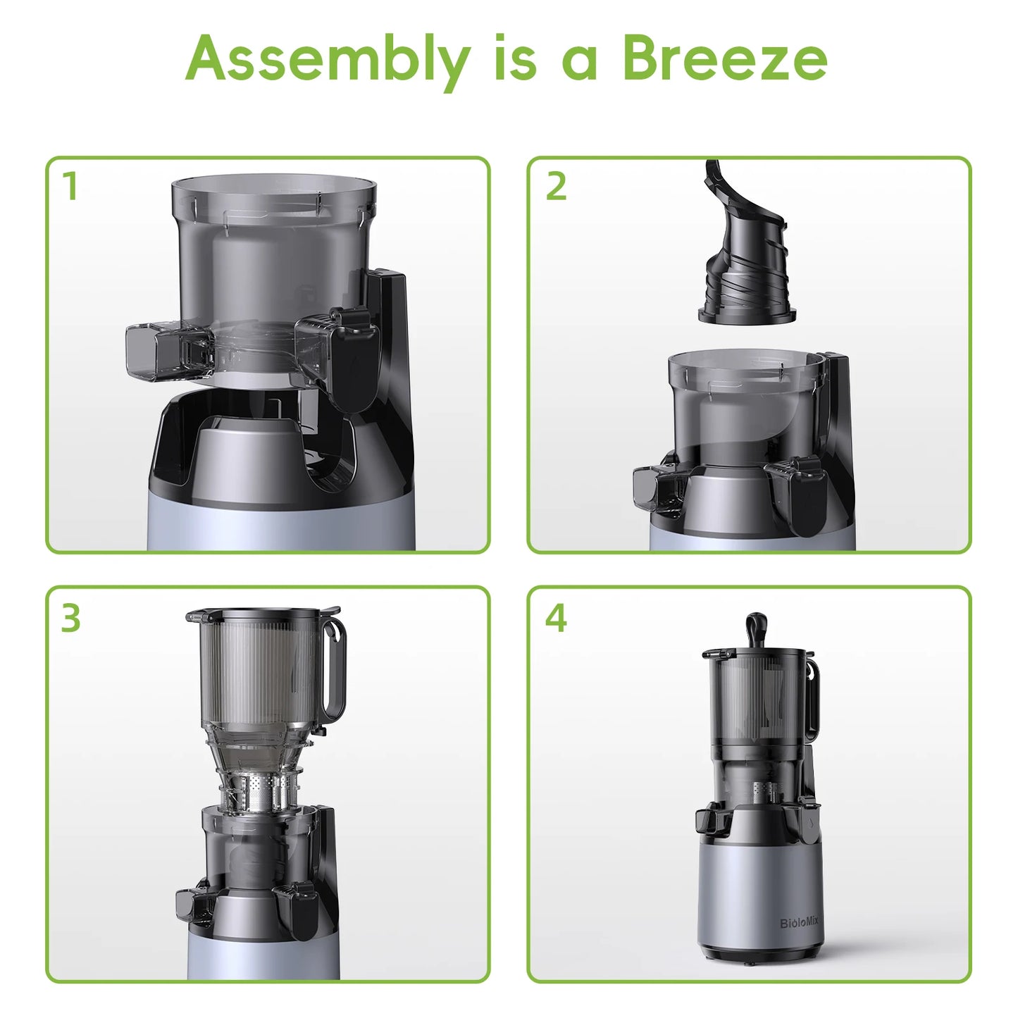 BioloMix Cold Press Juicer — 130mm Feed Chute, Whole Fruit & Veg, High Yield BPA-Free Slow Masticating Juicer