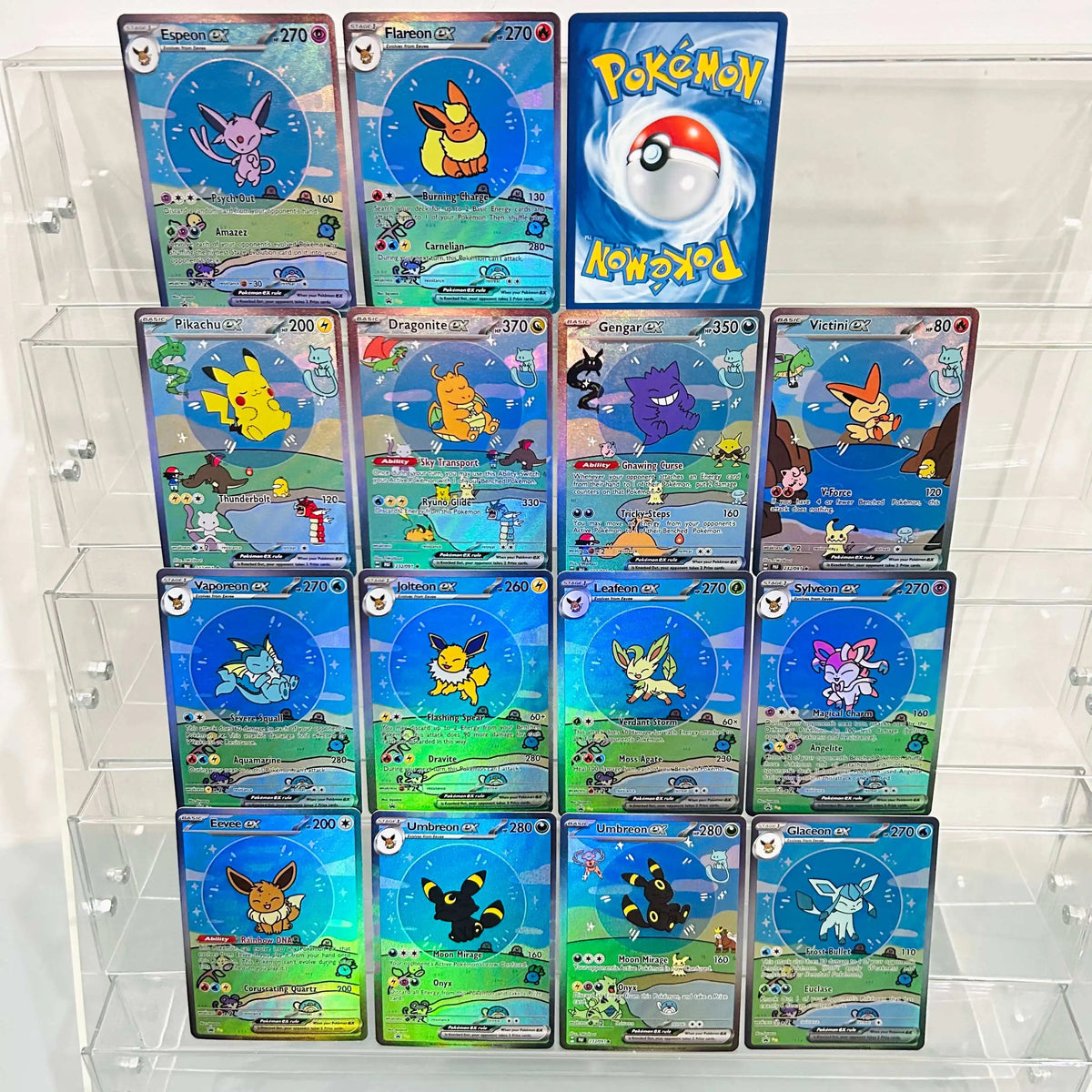 BUBBLE Series 14-Piece EX Card Set - Eeveelutions Gengar Dragonite Victini Holographic Anime Collection