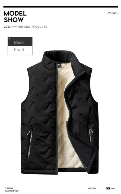 Men’s Autumn & Winter Cotton Vest Jacket – Casual Warm Sleeveless Top with Standing Collar, Plus Size Multifunctional Outerwear