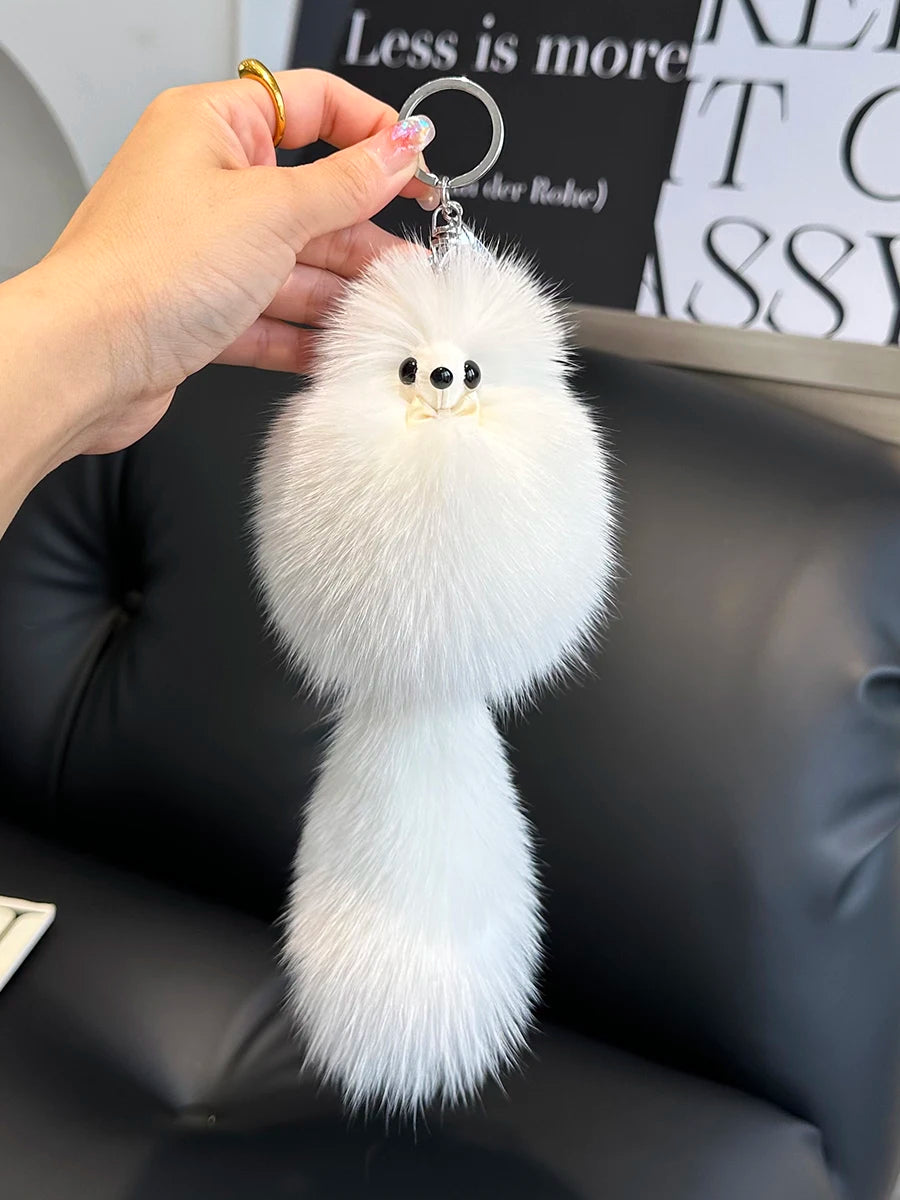 2024 Cute Real Fox Fur Plush Keychain – Pompom Bag Pendant & Car Key Ring Toy for Girls