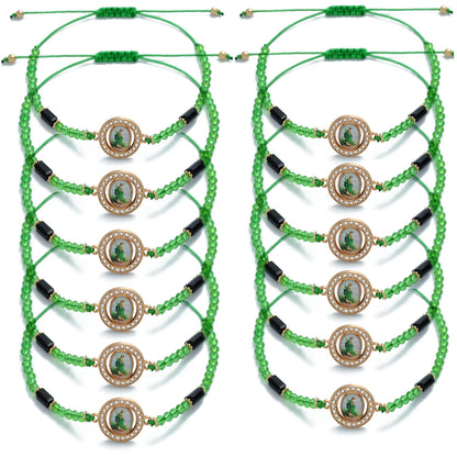 12pcs Mexican Saint Jude Bracelets – Handmade San Judas Tadeo Catholic Green String Rosary Bracelets Religious Gift Set