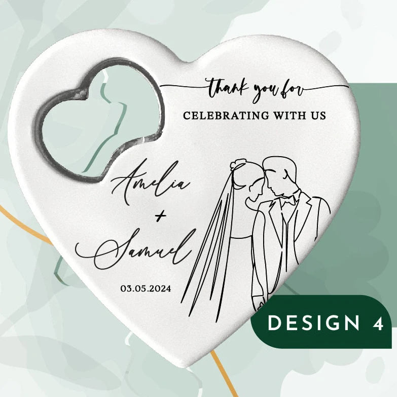 Custom Heart-Shaped Magnet Bottle Opener – 10-30pcs Engraved Bridal Shower & Wedding Party Favors in Bulk