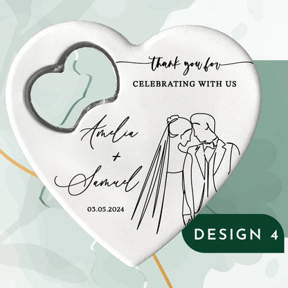 Custom Heart-Shaped Magnet Bottle Opener – 10-30pcs Engraved Bridal Shower & Wedding Party Favors in Bulk
