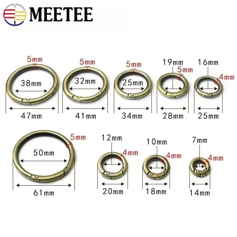 10Pcs Metal O Ring Spring Clasps - 10-38mm Openable Round Carabiner Snap Hooks for Keychains, Bags & DIY Jewelry Accessories