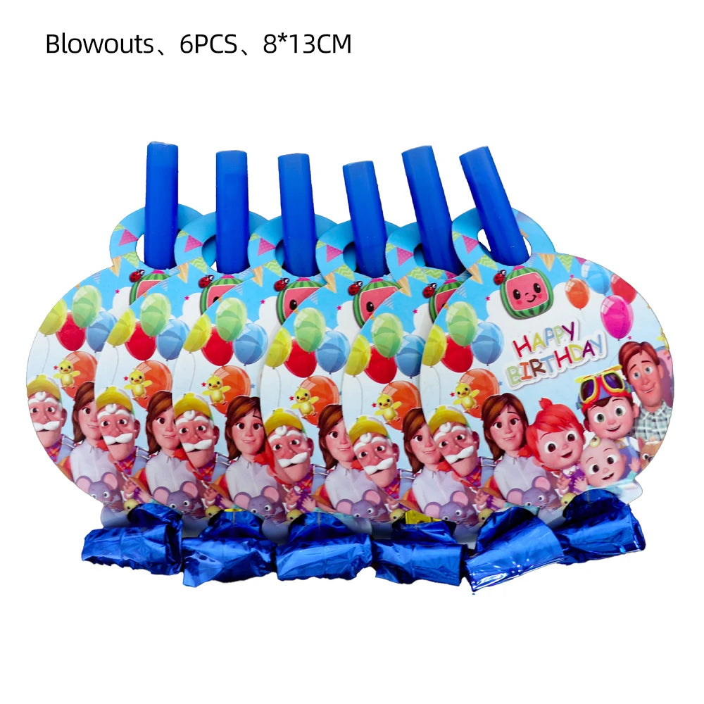 Cartoon JJ Melon Birthday Party Decorations Set – Disposable Tableware, Cups, Plates, Tablecloth, Balloons & Cake Topper for Kids & Baby Shower