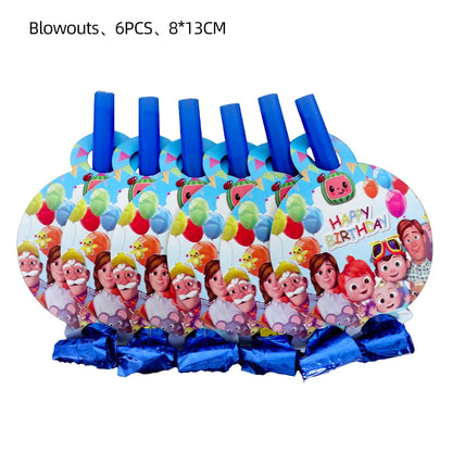 Cartoon JJ Melon Birthday Party Decorations Set – Disposable Tableware, Cups, Plates, Tablecloth, Balloons & Cake Topper for Kids & Baby Shower