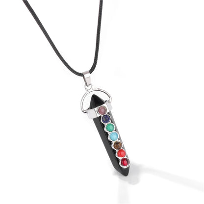Men's Vintage Rectangle Obsidian Pendant Necklace – Natural Tiger Eye & Labradorite Gem, Leather Rope Braid Healing Jewelry