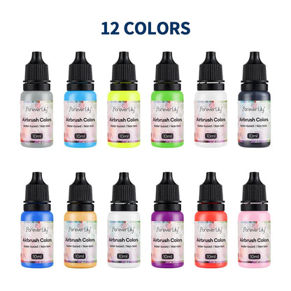 12pcs Airbrush Nail Ink Paint Set – Colorful Nail Polish for Spray Gun, Stencil & Hollow Pattern Art Tools