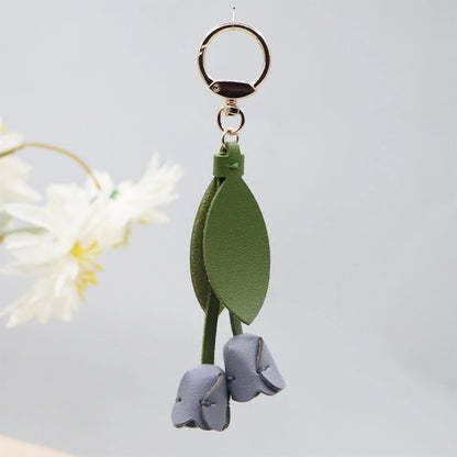 Fashion Tulip PU Leather Bag Charm Keychain – Cute Flower & Leaf Pendant, Creative Handbag Decoration Gift for Family & Friends