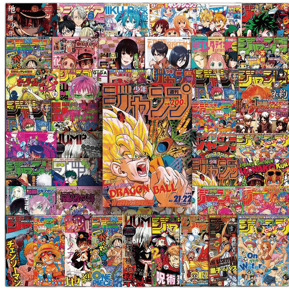 Anime Sticker Pack - One Piece Jujutsu Kaisen Dragon Ball Cartoon Decals for Kids DIY Car Wall Laptop Decoration