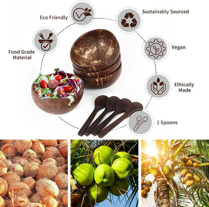Natural Coconut Shell Bowl – Lightweight Fruit, Salad & Dessert Bowl Southeast Asia Tableware Set