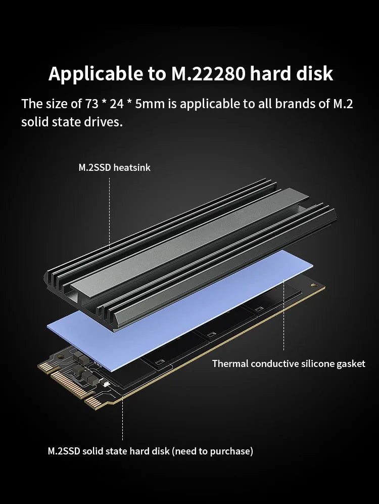 TEUCER M.2 SSD Heatsink – Aluminum Gasket with Thermal Silicone Pad for PS5 & Desktop PC