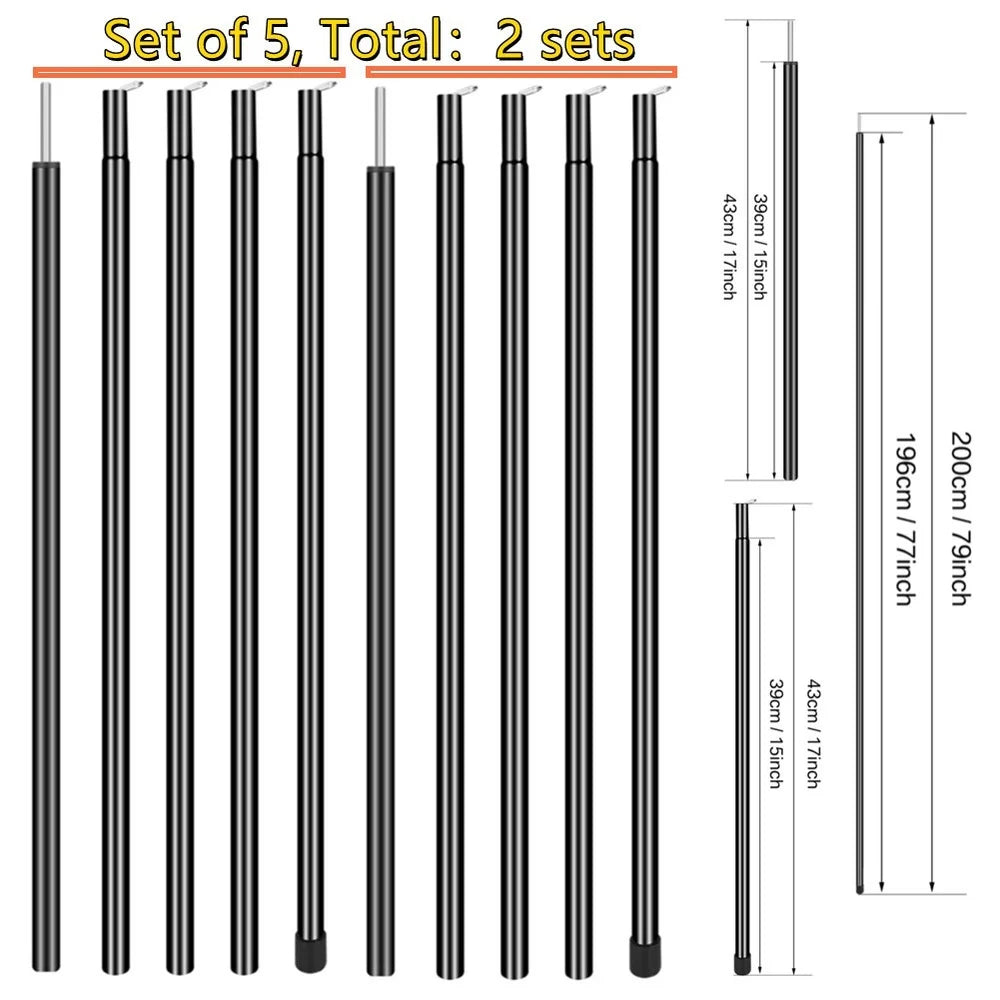 Telescopic Tent Pole - Adjustable Aluminium Alloy Rods for Backpacking Hiking Camping, Awning Shelter Canopy Accessory Kit