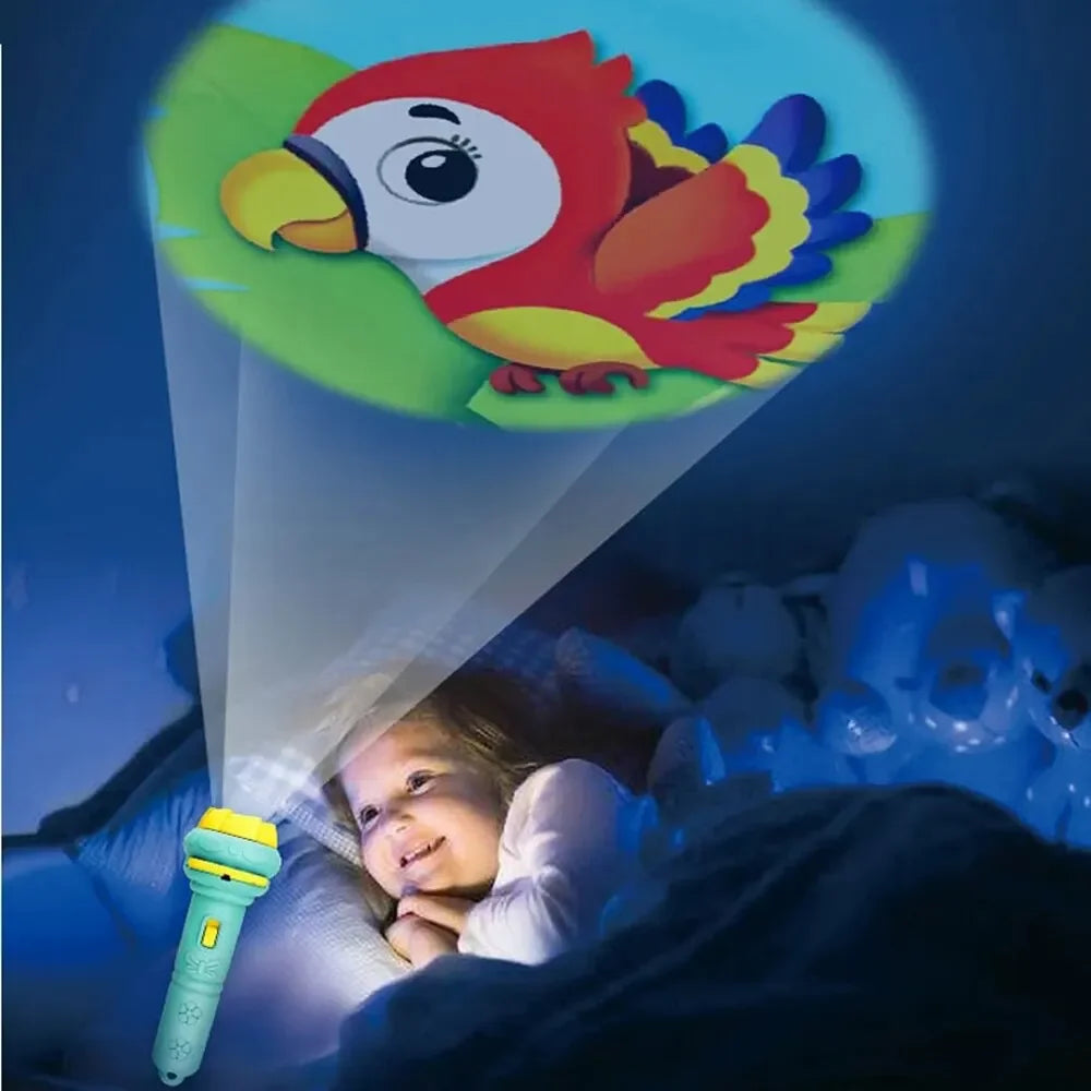 80-Pattern LED Projection Flashlight for Kids - Animal Story Projector and Early Learning Puzzle Toy for Bedtime Education