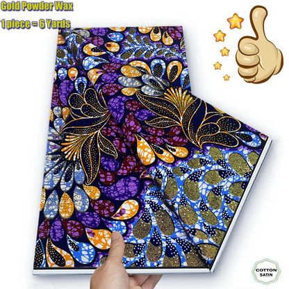 African Grand Golden Wax Fabric - Glitter Gold Ankara Pagne Batik Print Soft Cotton Fabric